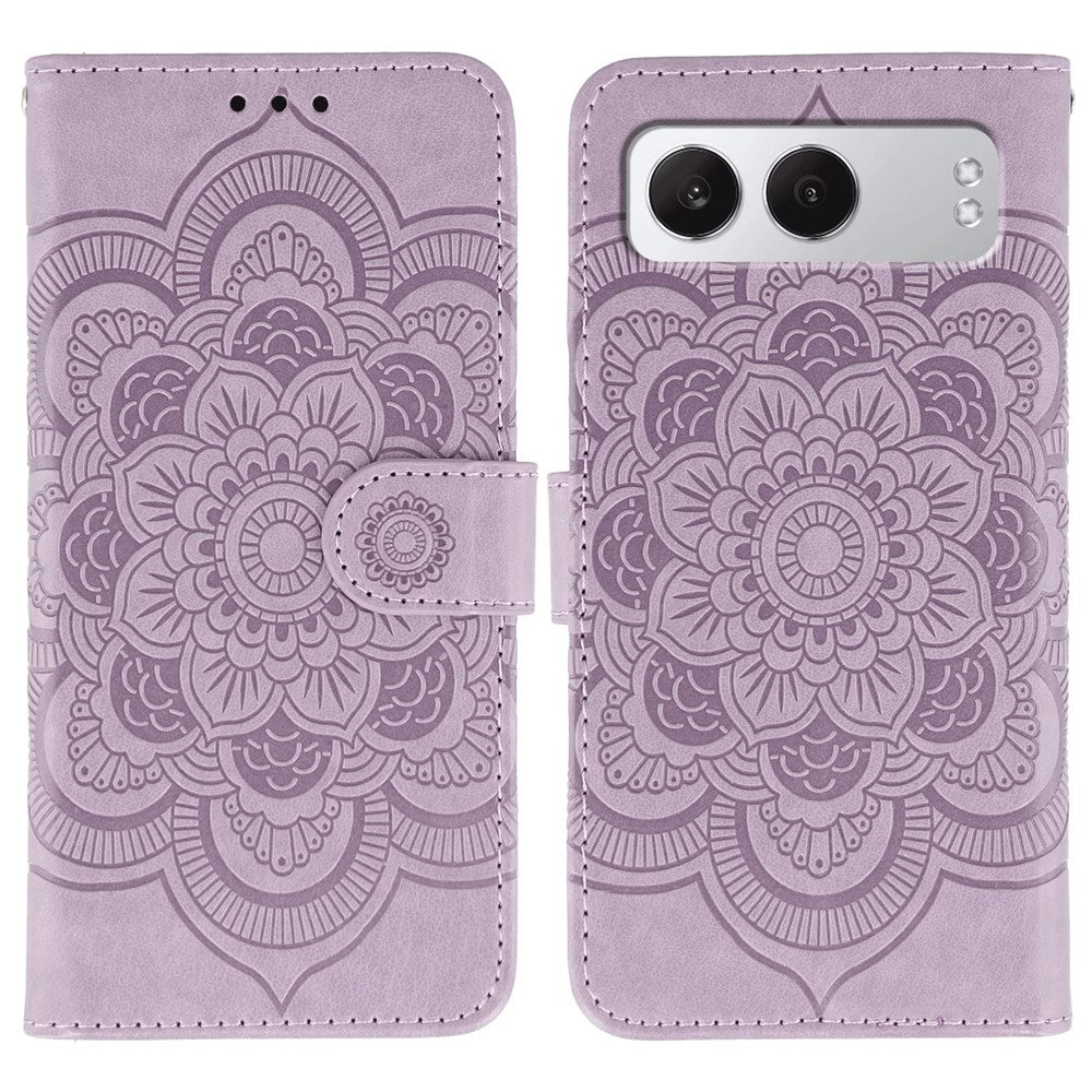 OnePlus Nord 4-skal i PU-läder med mandala-präglad design, plånboksfodral