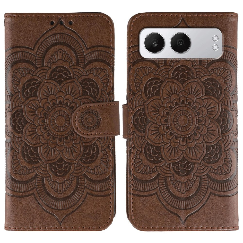 OnePlus Nord 4-skal i PU-läder med mandala-präglad design, plånboksfodral