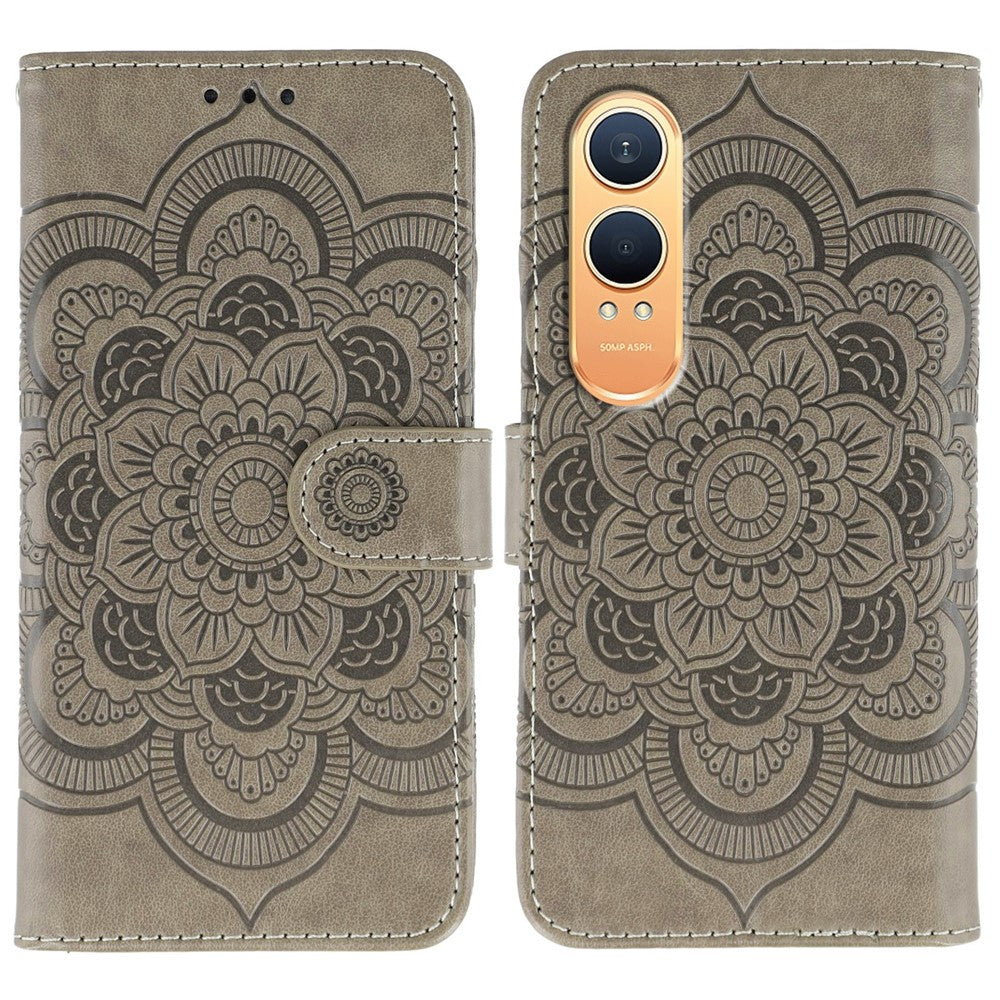 OnePlus Nord CE4 Lite 5G-skal i PU-läder med mandala-präglad design, plånboksfodral