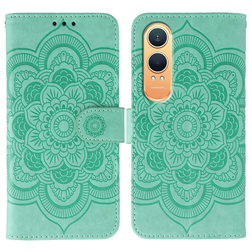 OnePlus Nord CE4 Lite 5G-skal i PU-läder med mandala-präglad design, plånboksfodral