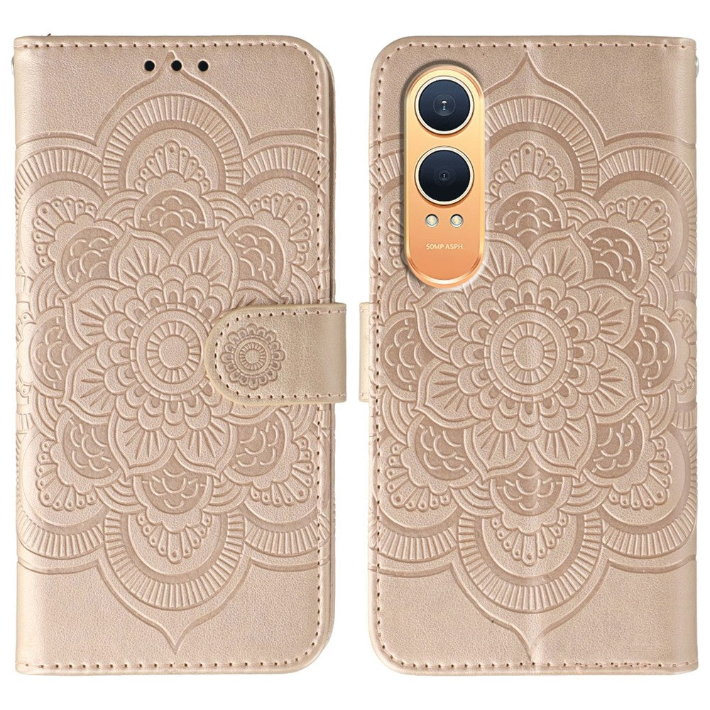 OnePlus Nord CE4 Lite 5G-skal i PU-läder med mandala-präglad design, plånboksfodral