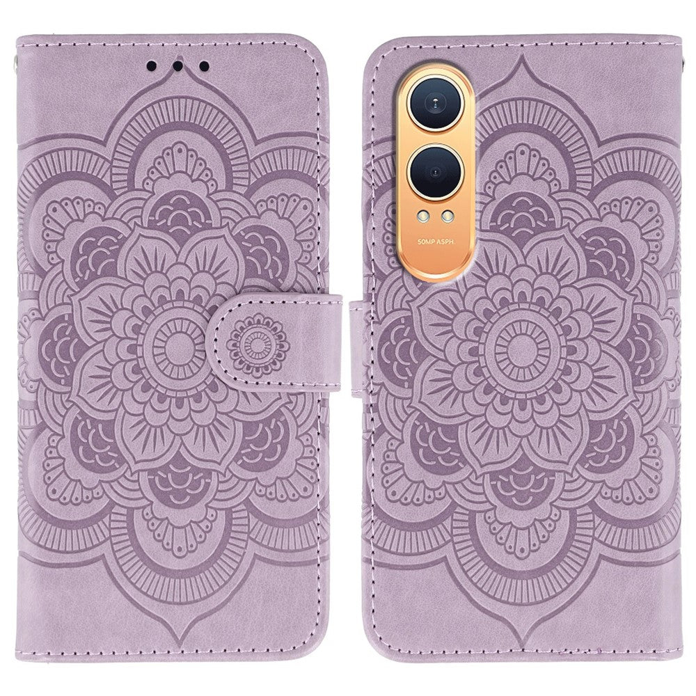 OnePlus Nord CE4 Lite 5G-skal i PU-läder med mandala-präglad design, plånboksfodral