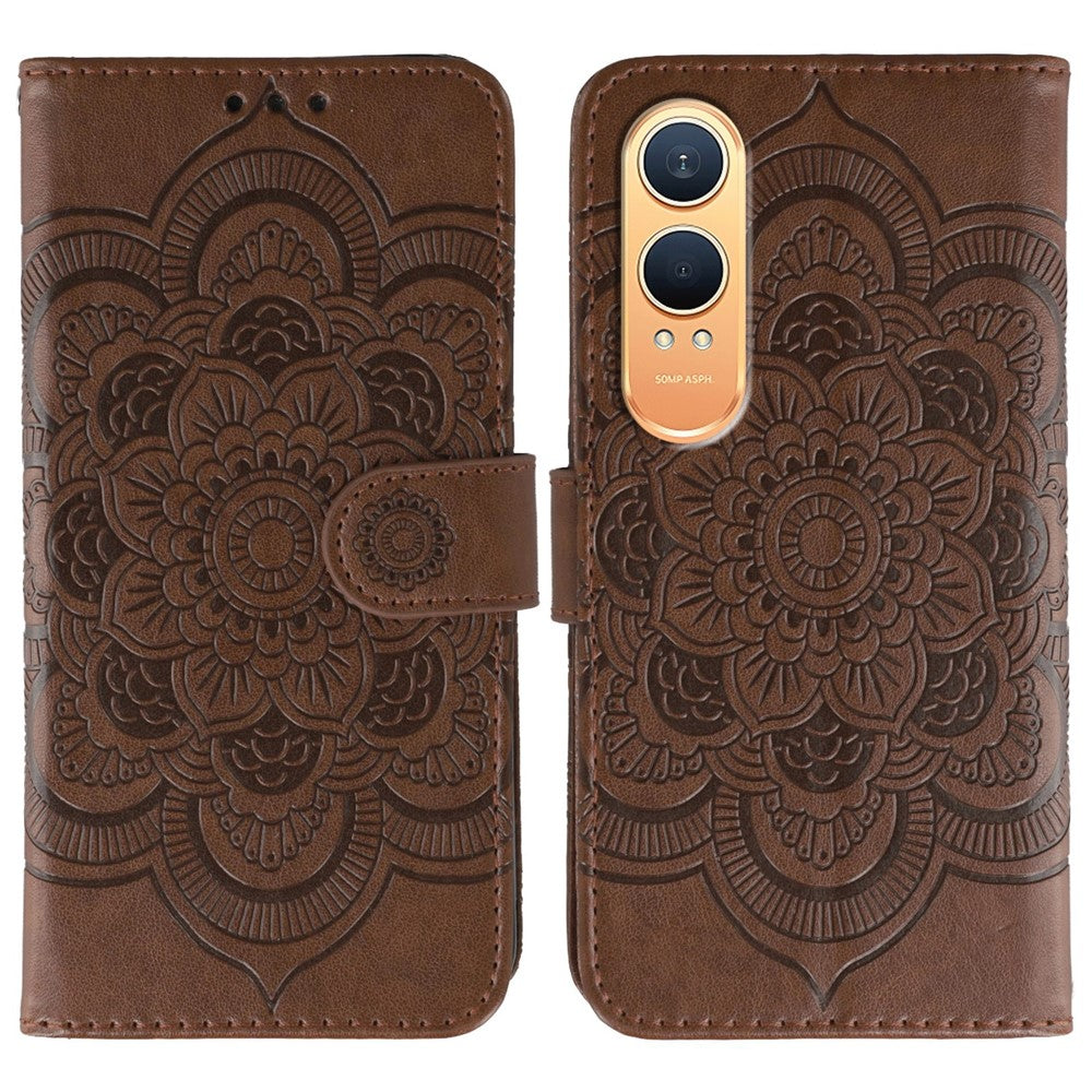 OnePlus Nord CE4 Lite 5G-skal i PU-läder med mandala-präglad design, plånboksfodral
