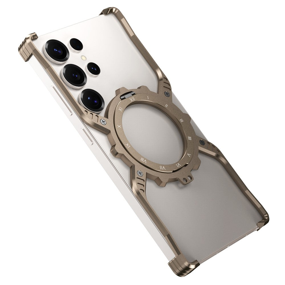 For Samsung Galaxy S22 Ultra 5G Case Luminous Magnetic Kickstand Aluminum Alloy + PC Bumper Phone Cover Heat Dissipation