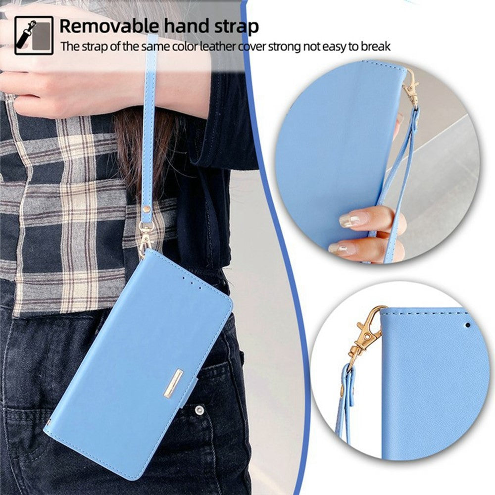 For Xiaomi 14T Pro Case PU Leather Wallet Stand Phone Cover with Crossbody Shoulder Strap
