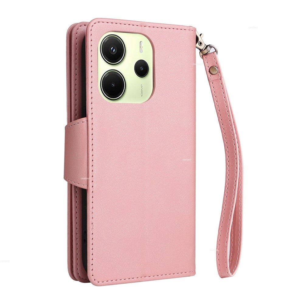 For Xiaomi Redmi Note 14 4G (164.84mm) Case Zipper Wallet Leather Stand Phone Cover Rivet Decor