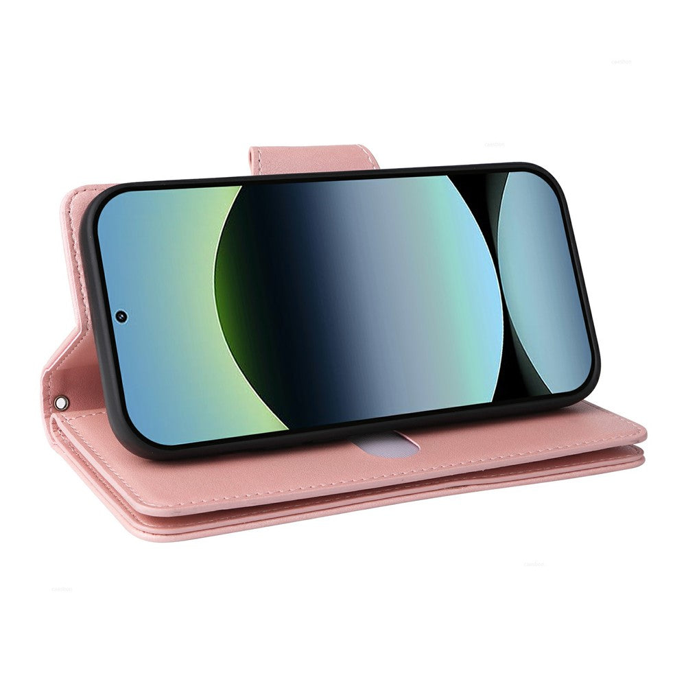 For Xiaomi Redmi Note 14 4G (164.84mm) Case Zipper Wallet Leather Stand Phone Cover Rivet Decor