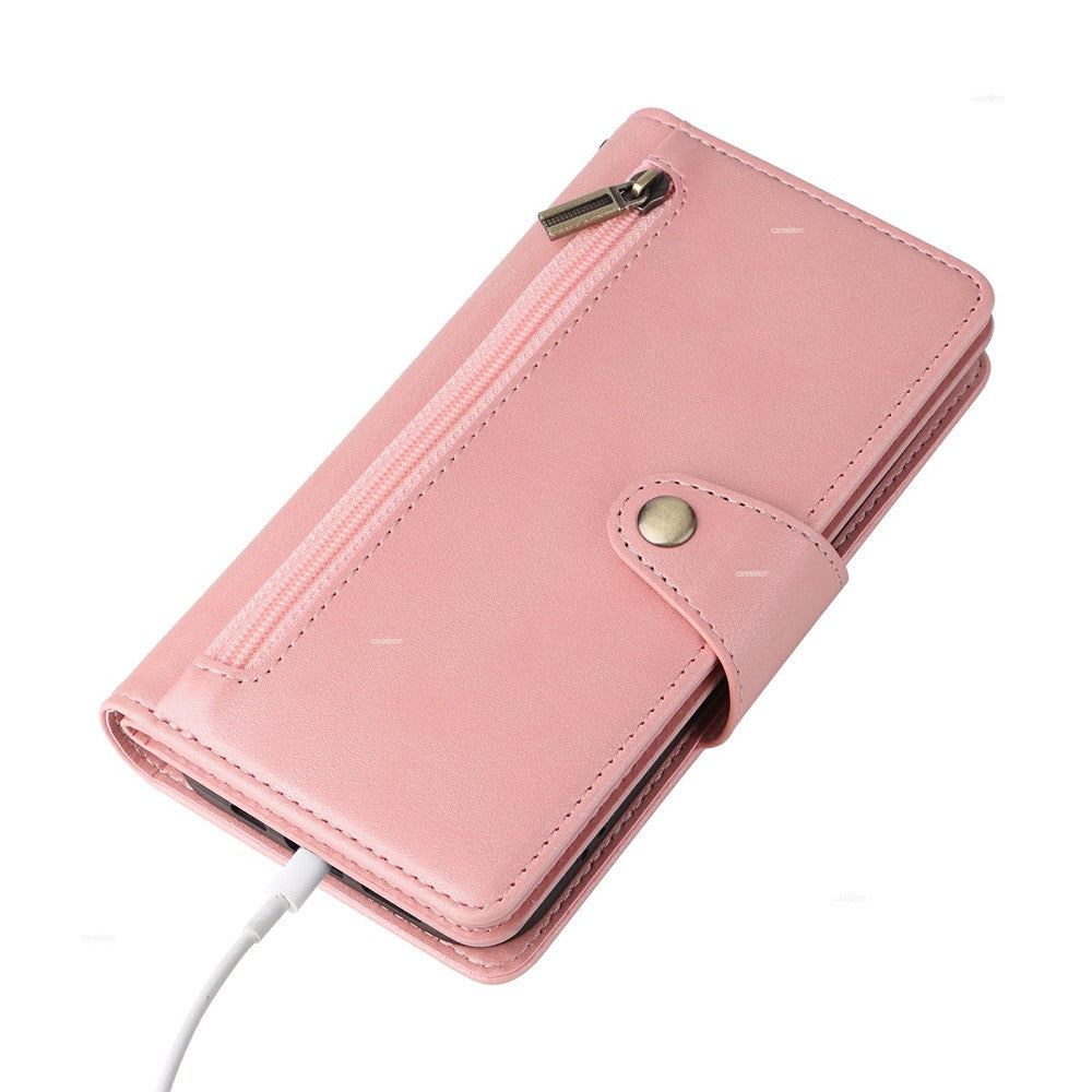 For Xiaomi Redmi Note 14 4G (164.84mm) Case Zipper Wallet Leather Stand Phone Cover Rivet Decor
