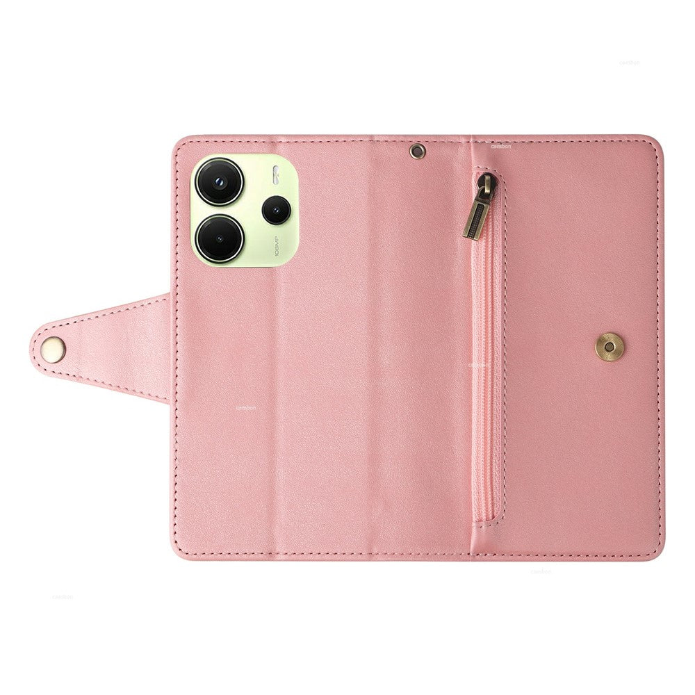 For Xiaomi Redmi Note 14 4G (164.84mm) Case Zipper Wallet Leather Stand Phone Cover Rivet Decor