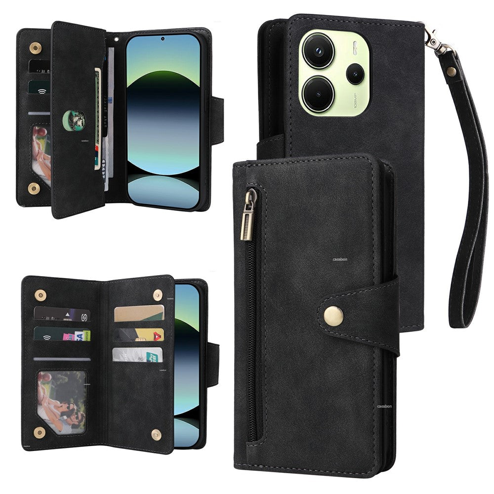 For Xiaomi Redmi Note 14 4G (164.84mm) Case Zipper Wallet Leather Stand Phone Cover Rivet Decor