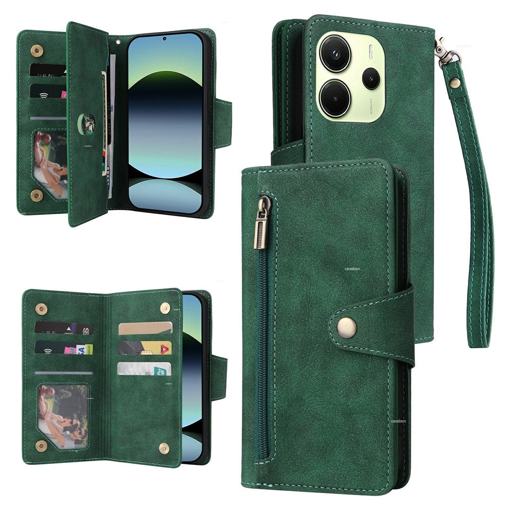 For Xiaomi Redmi Note 14 4G (164.84mm) Case Zipper Wallet Leather Stand Phone Cover Rivet Decor