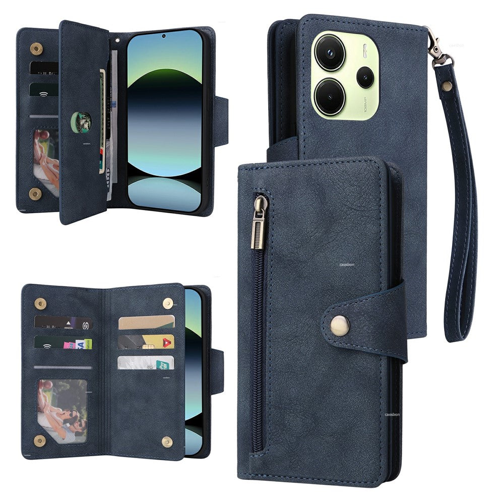 For Xiaomi Redmi Note 14 4G (164.84mm) Case Zipper Wallet Leather Stand Phone Cover Rivet Decor