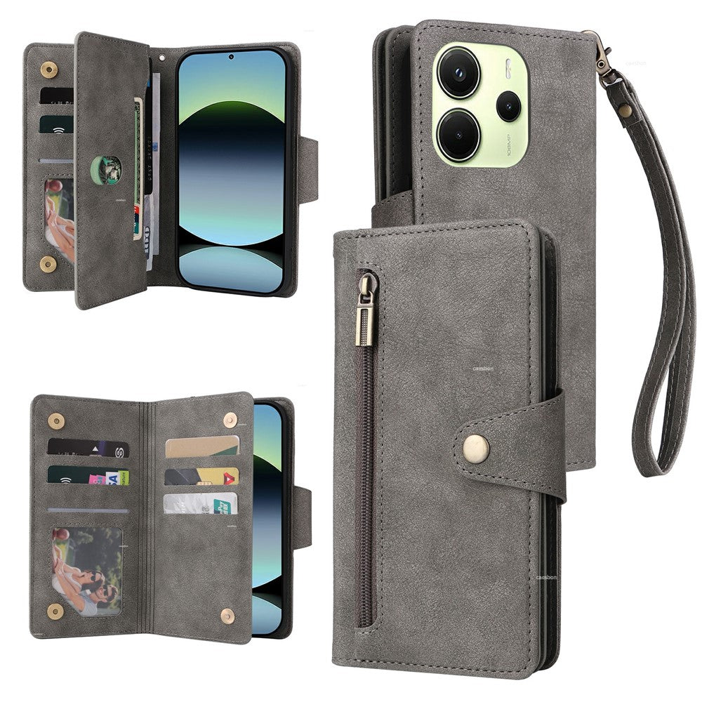 For Xiaomi Redmi Note 14 4G (164.84mm) Case Zipper Wallet Leather Stand Phone Cover Rivet Decor