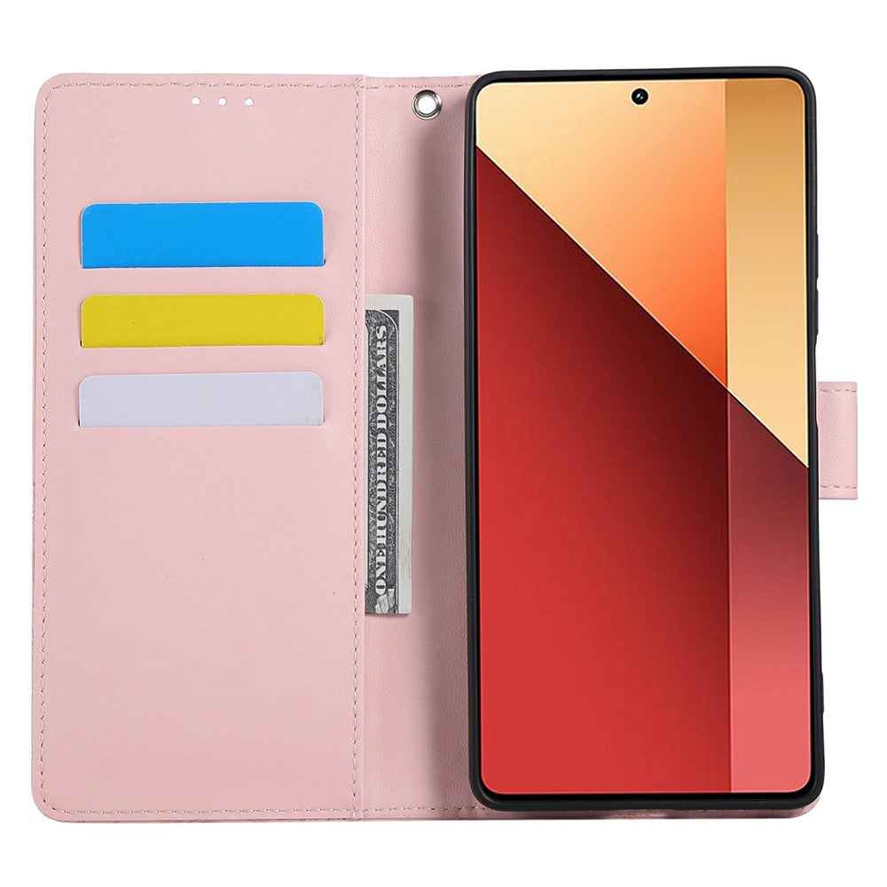 Xiaomi Redmi Note 13R Pro 5G-skal i rosblomma i PU-läder med plånbok och 3 kortfack