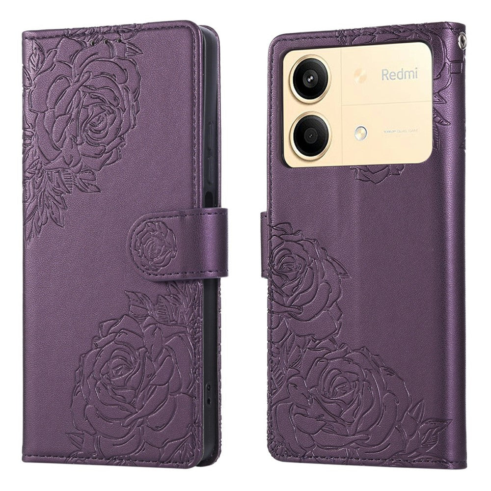 Xiaomi Redmi Note 13R Pro 5G-skal i rosblomma i PU-läder med plånbok och 3 kortfack