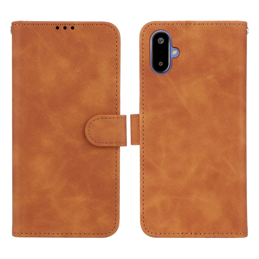 Läderfodral för Samsung Galaxy F06 5G / M06 5G, stötsäkert plånboksfodral med fällbart mönster.