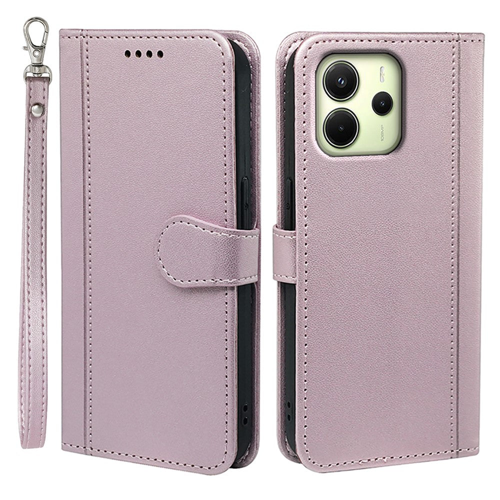 For Xiaomi Redmi Note 14 4G (164.84mm) Wallet Case Magnetic Snap Leather Phone Cover with Strap
