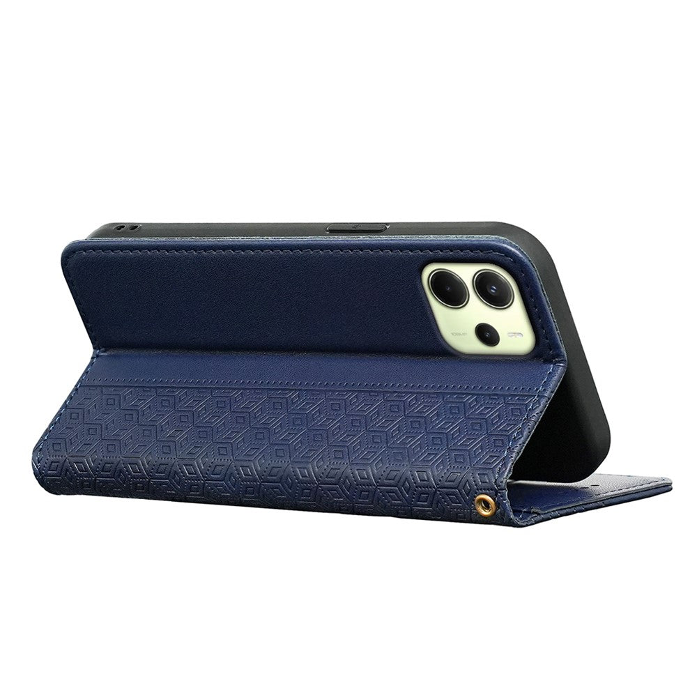 For Xiaomi Redmi Note 14 4G (164.84mm) Wallet Phone Case Checkered Pattern Imprint Leather Flip Cover with Wrist Strap