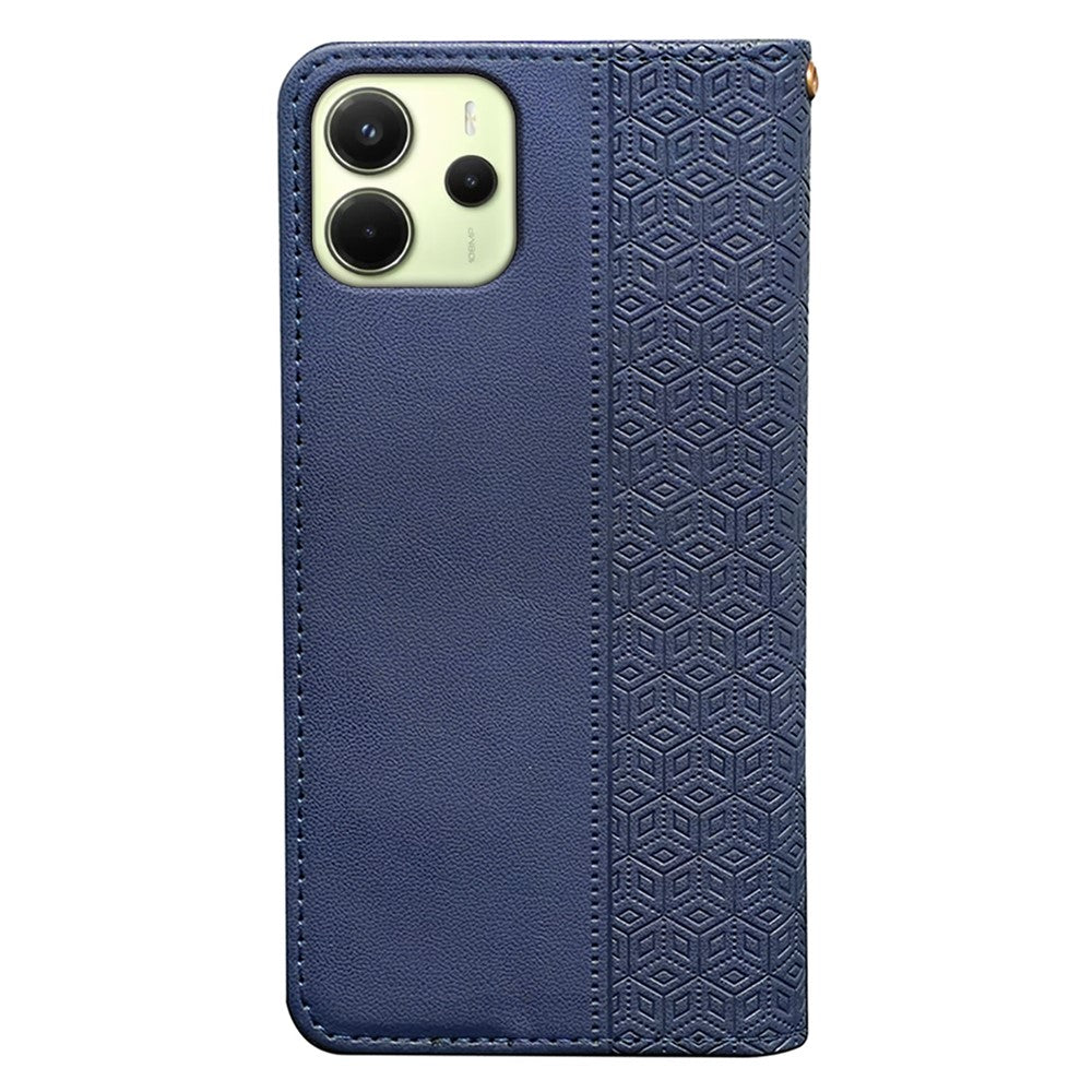 For Xiaomi Redmi Note 14 4G (164.84mm) Wallet Phone Case Checkered Pattern Imprint Leather Flip Cover with Wrist Strap