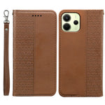 For Xiaomi Redmi Note 14 4G (164.84mm) Wallet Phone Case Checkered Pattern Imprint Leather Flip Cover with Wrist Strap