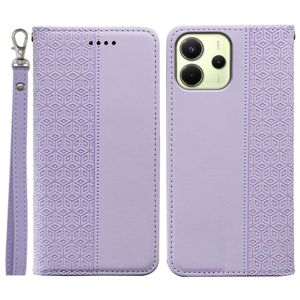 For Xiaomi Redmi Note 14 4G (164.84mm) Wallet Phone Case Checkered Pattern Imprint Leather Flip Cover with Wrist Strap