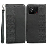 For Asus ROG Phone 9 5G Wallet Phone Case Checkered Pattern Imprint Leather Flip Cover with Wrist Strap