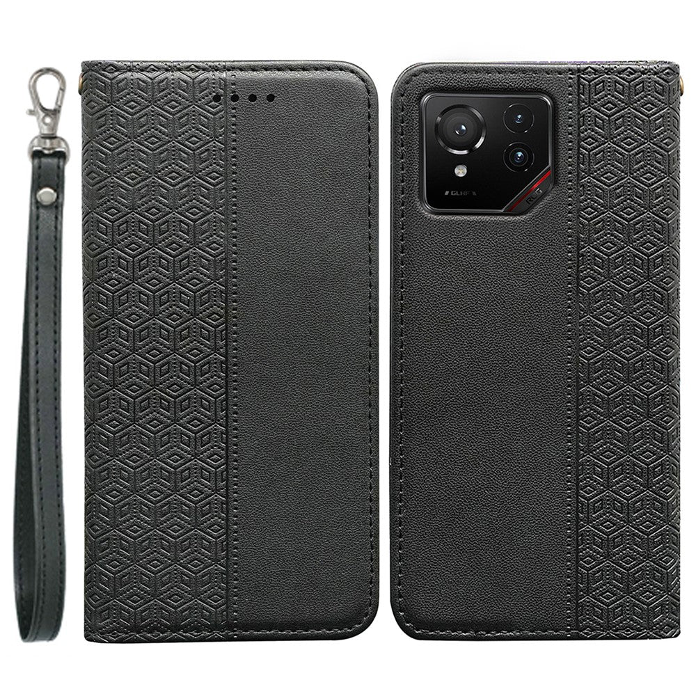For Asus ROG Phone 9 5G Wallet Phone Case Checkered Pattern Imprint Leather Flip Cover with Wrist Strap