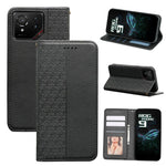 For Asus ROG Phone 9 5G Wallet Phone Case Checkered Pattern Imprint Leather Flip Cover with Wrist Strap