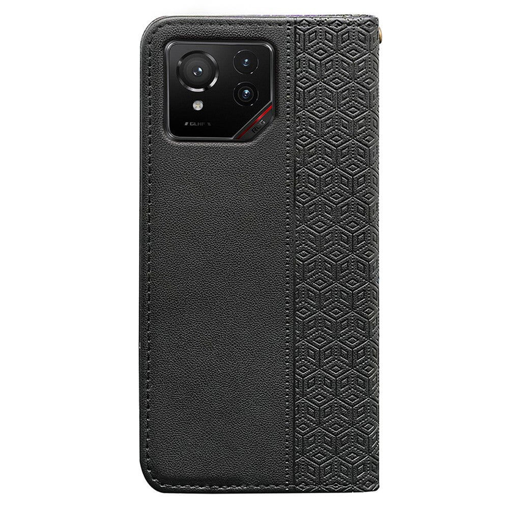 For Asus ROG Phone 9 5G Wallet Phone Case Checkered Pattern Imprint Leather Flip Cover with Wrist Strap