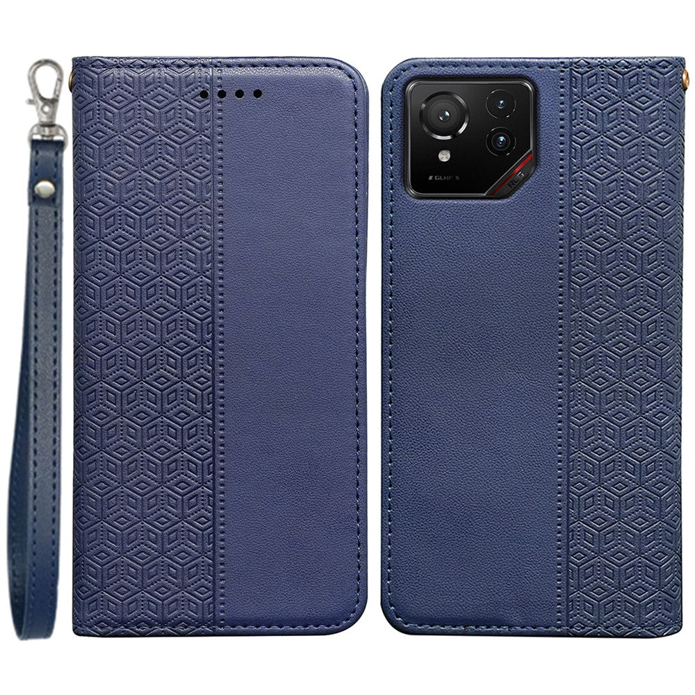 For Asus ROG Phone 9 5G Wallet Phone Case Checkered Pattern Imprint Leather Flip Cover with Wrist Strap