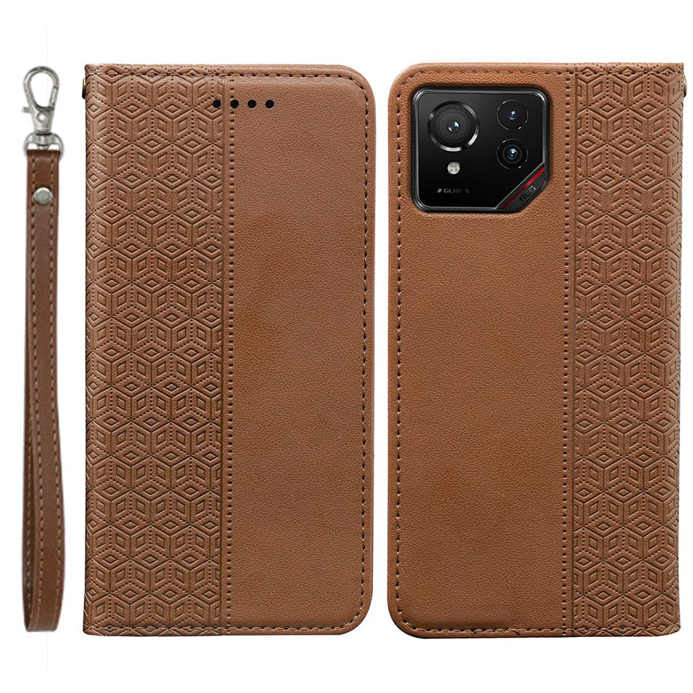 For Asus ROG Phone 9 5G Wallet Phone Case Checkered Pattern Imprint Leather Flip Cover with Wrist Strap