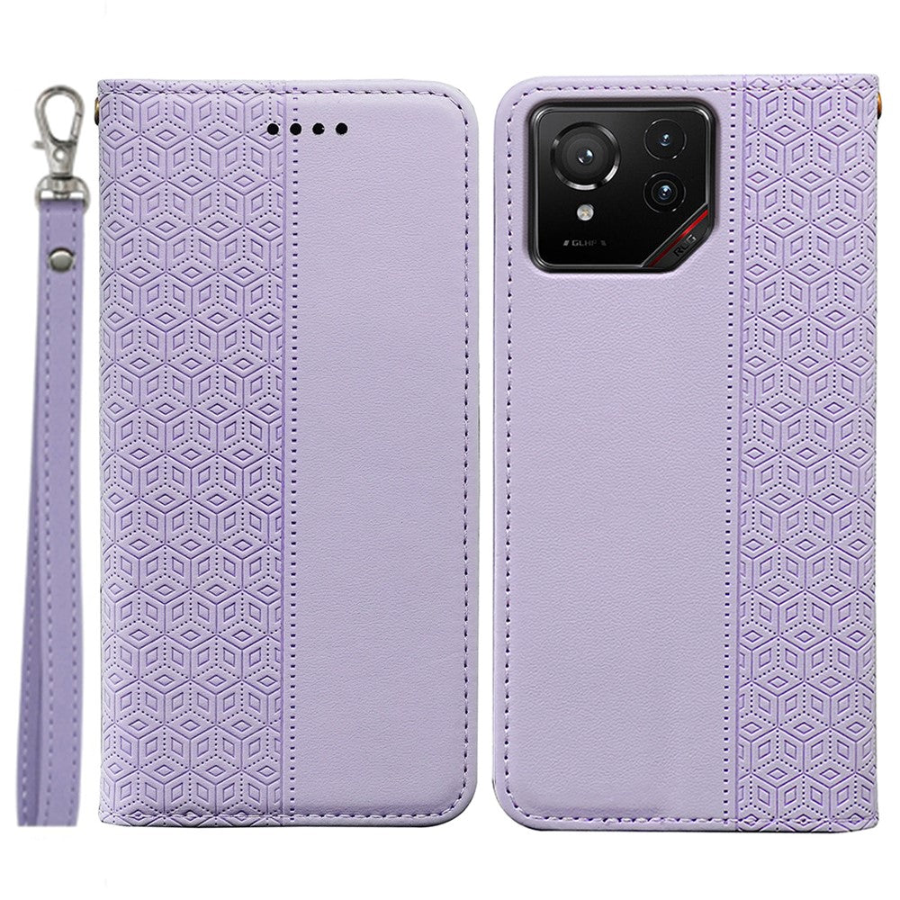 For Asus ROG Phone 9 5G Wallet Phone Case Checkered Pattern Imprint Leather Flip Cover with Wrist Strap