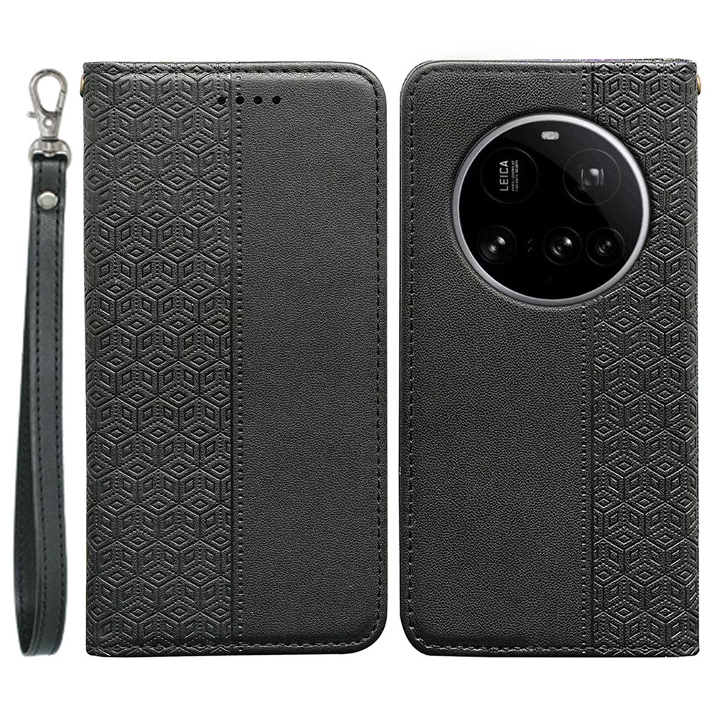 For Xiaomi 15 Ultra Wallet Phone Case Checkered Pattern Imprint Leather Flip Cover with Wrist Strap