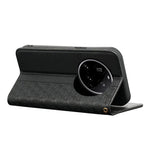 For Xiaomi 15 Ultra Wallet Phone Case Checkered Pattern Imprint Leather Flip Cover with Wrist Strap