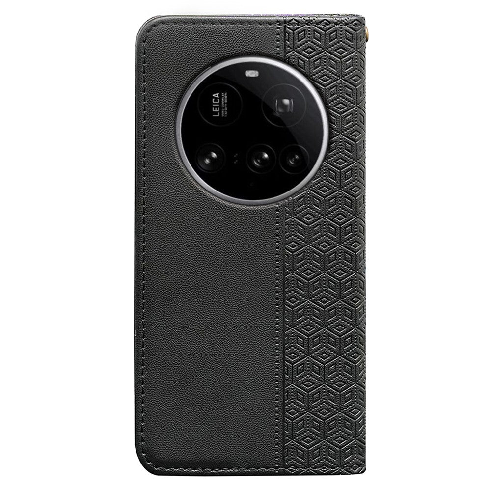 For Xiaomi 15 Ultra Wallet Phone Case Checkered Pattern Imprint Leather Flip Cover with Wrist Strap