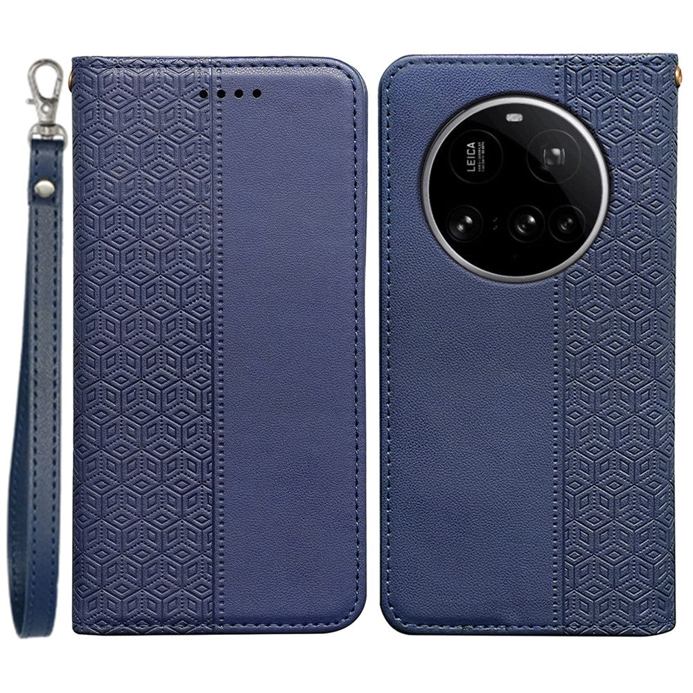 For Xiaomi 15 Ultra Wallet Phone Case Checkered Pattern Imprint Leather Flip Cover with Wrist Strap