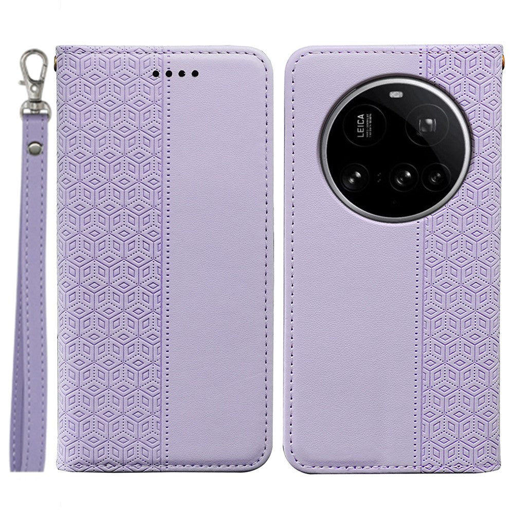For Xiaomi 15 Ultra Wallet Phone Case Checkered Pattern Imprint Leather Flip Cover with Wrist Strap