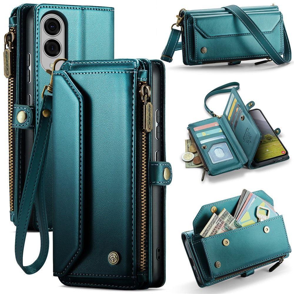 CASEME For Samsung Galaxy S25 Edge Leather Case  C36 Zipper Multiple Card Slots Phone Cover with Straps