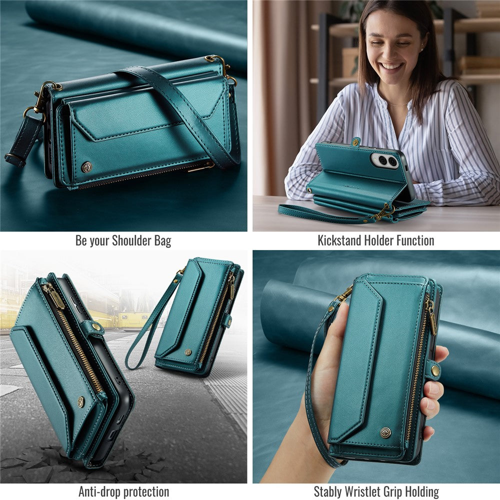 CASEME For Samsung Galaxy S25 Edge Leather Case  C36 Zipper Multiple Card Slots Phone Cover with Straps
