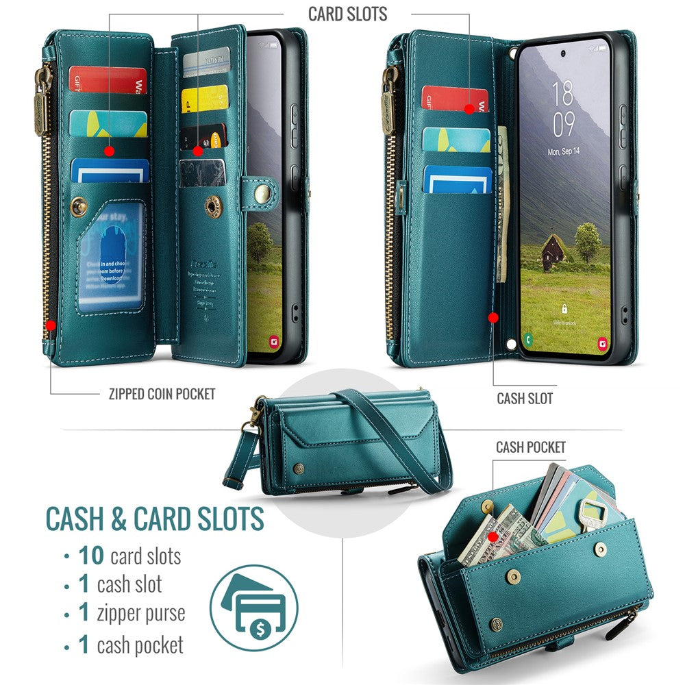 CASEME For Samsung Galaxy S25 Edge Leather Case  C36 Zipper Multiple Card Slots Phone Cover with Straps