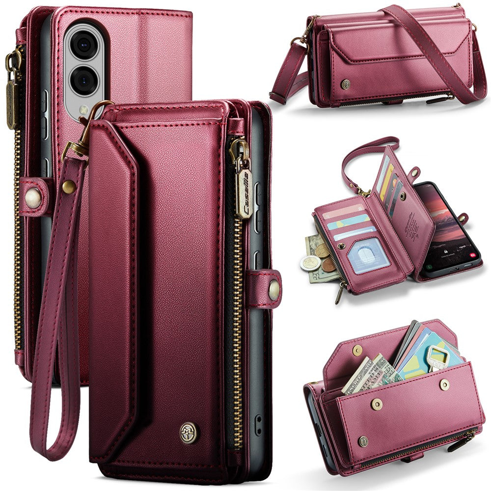 CASEME For Samsung Galaxy S25 Edge Leather Case  C36 Zipper Multiple Card Slots Phone Cover with Straps