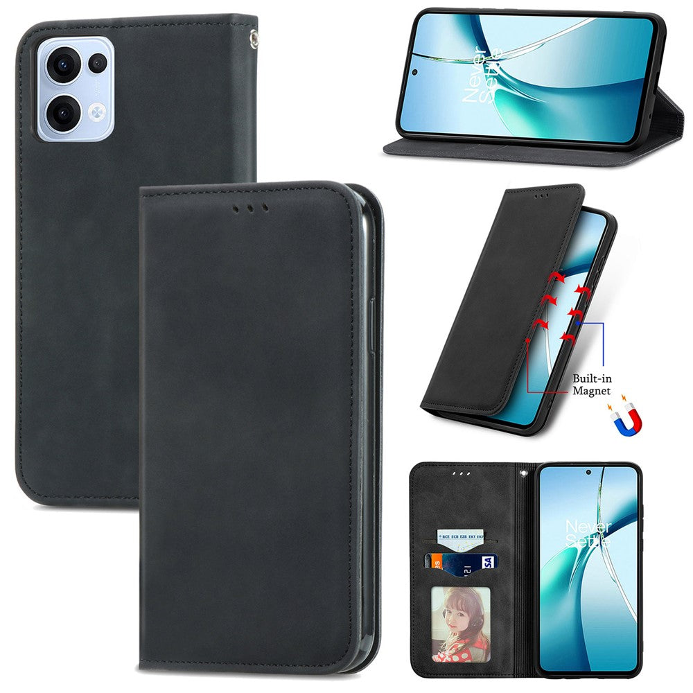 For Oppo Reno13 5G (Global) Leather Case with Card Holder Magnetic Absorption Phone Cover