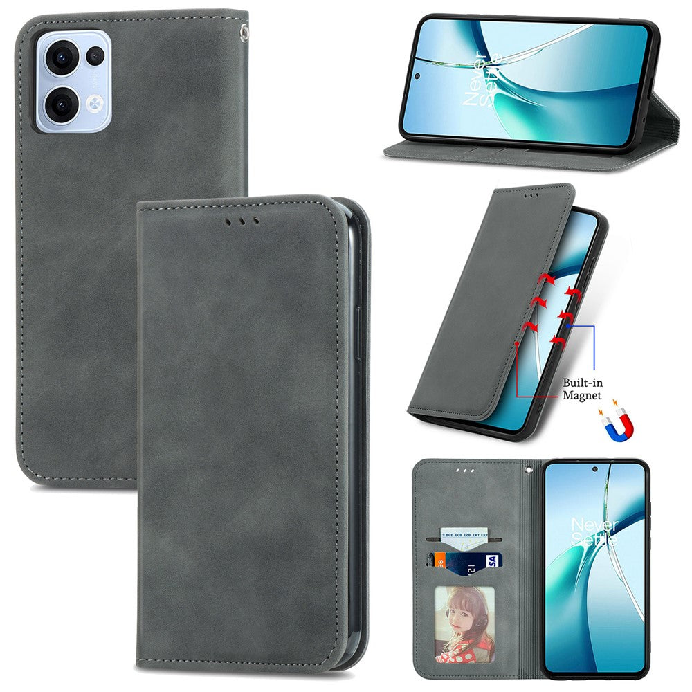For Oppo Reno13 5G (Global) Leather Case with Card Holder Magnetic Absorption Phone Cover