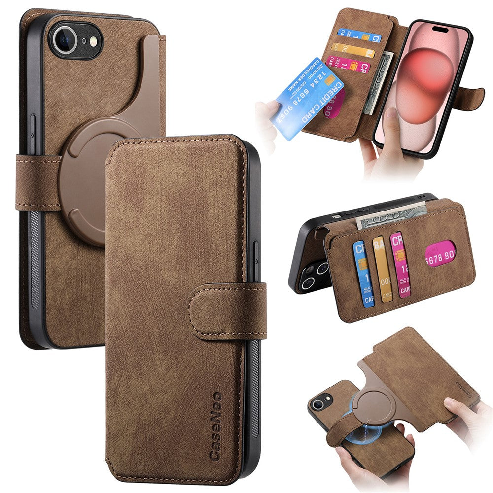CASENEO For iPhone 17e / 16e Magnetic Case  Detachable Leather Phone Wallet Cover