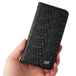 For iPhone 14 Plus Auto-absorbed Magnetic Phone Case Wallet Stand Anti-scratch Top Layer Cowhide Leather Crocodile Texture Cell Phone Cover