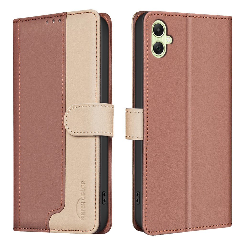 BINFEN COLOR BF33 til Samsung Galaxy F06 5G / M06 5G læderetui, splejset farve, RFID-blokerende pung, stander, telefoncover