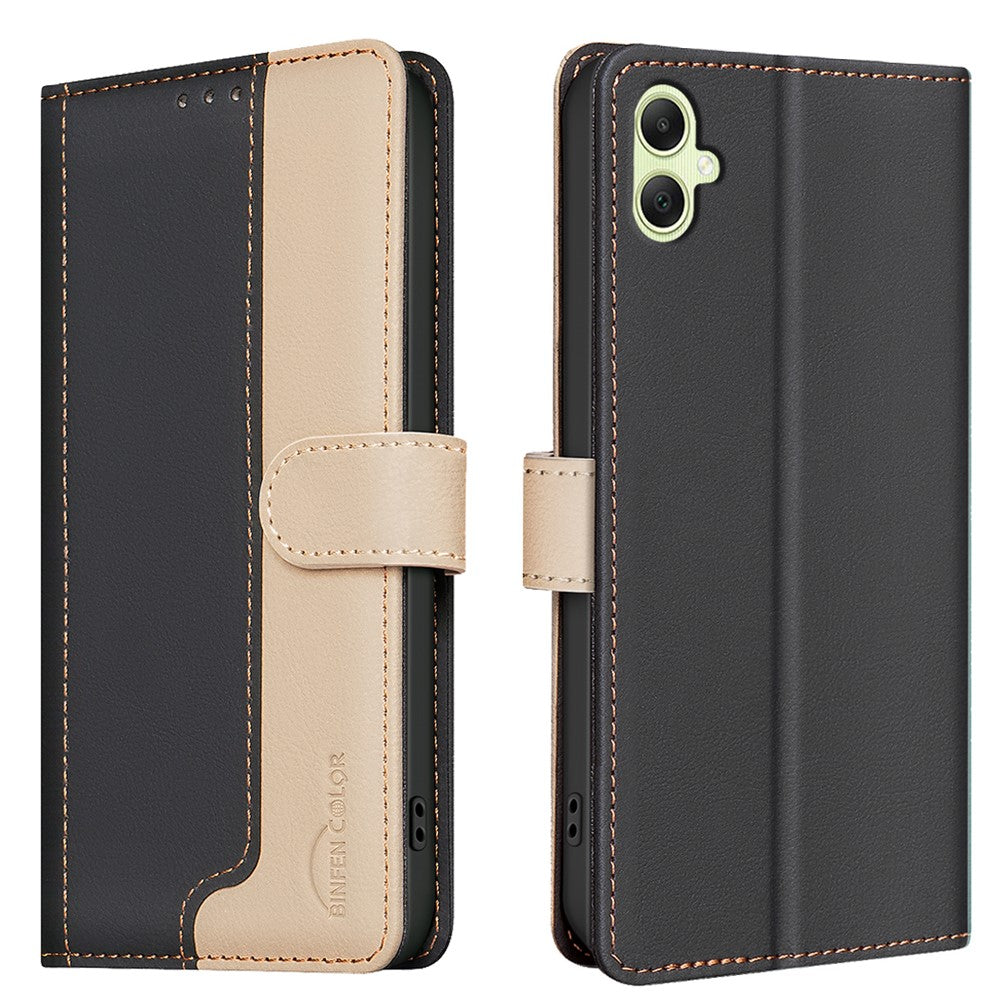 BINFEN COLOR BF33 til Samsung Galaxy F06 5G / M06 5G læderetui, splejset farve, RFID-blokerende pung, stander, telefoncover