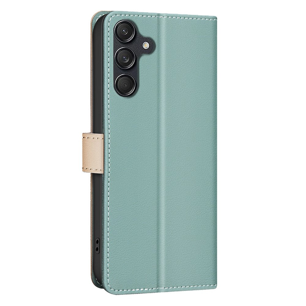 BINFEN COLOR BF33 til Samsung Galaxy F16 5G / M16 5G læderetui Splejsende farve RFID-blokerende pung stativ telefoncover