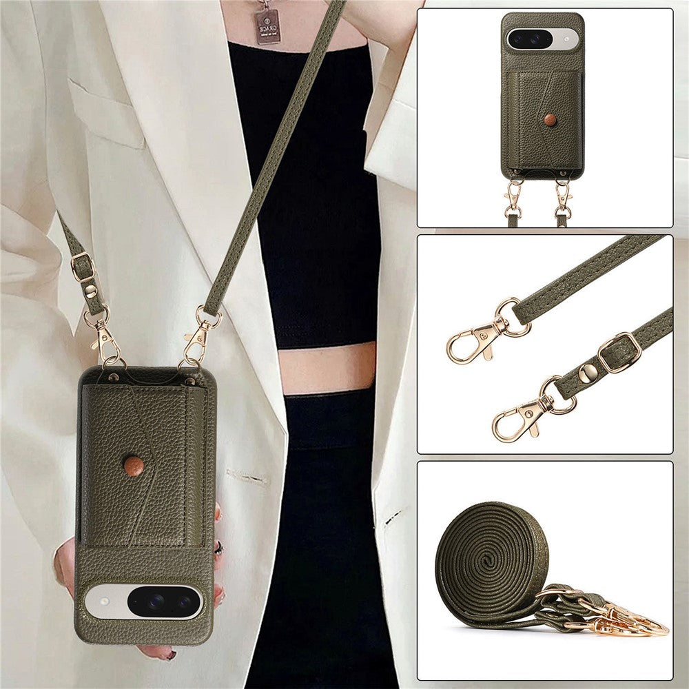 For Google Pixel 10 Pro / 10 / 9 Pro / 9 Case Card Holder Kickstand PU Leather + PC Phone Cover with Mirror and Crossbody Lanyard