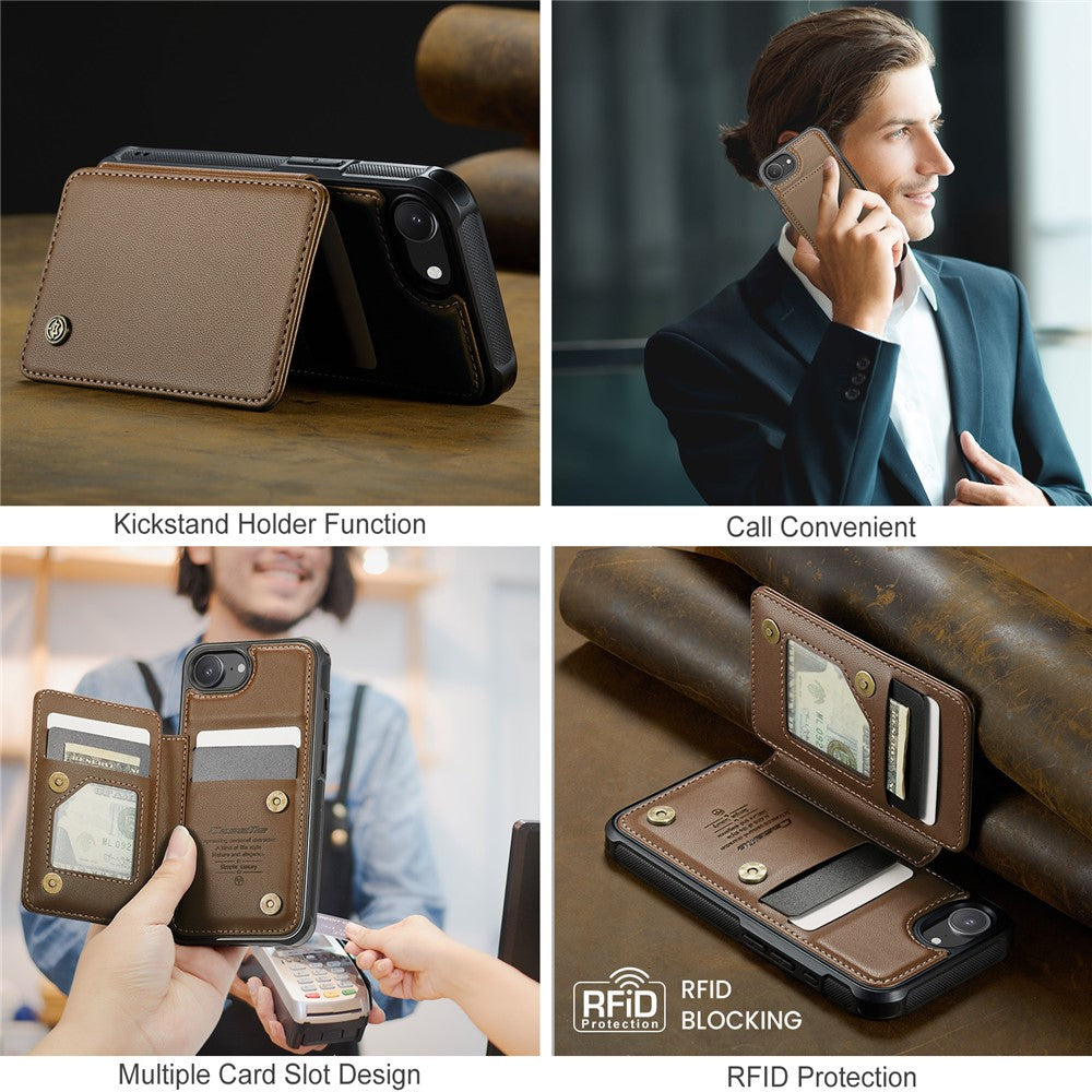 CASEME For iPhone 17e / 16e Phone Case C22 Leather Back Cover with RFID Blocking Card Slots